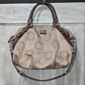 Good Used Condition Coach Khaki Canvas and Leather Satchel Bag.